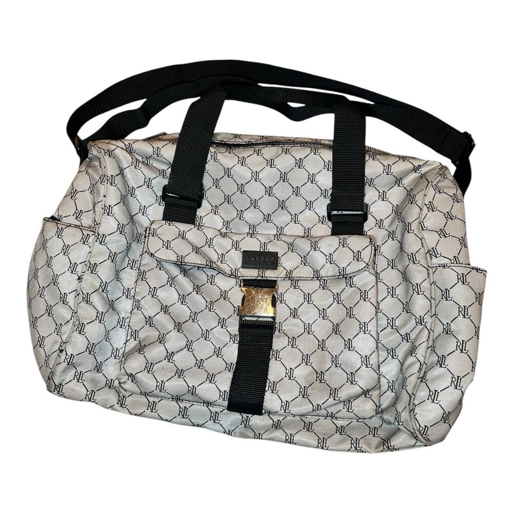 VTG Lauren Ralph Lauren RL Monogram Nylon Travel Duffle Weekender Carry-On Bag